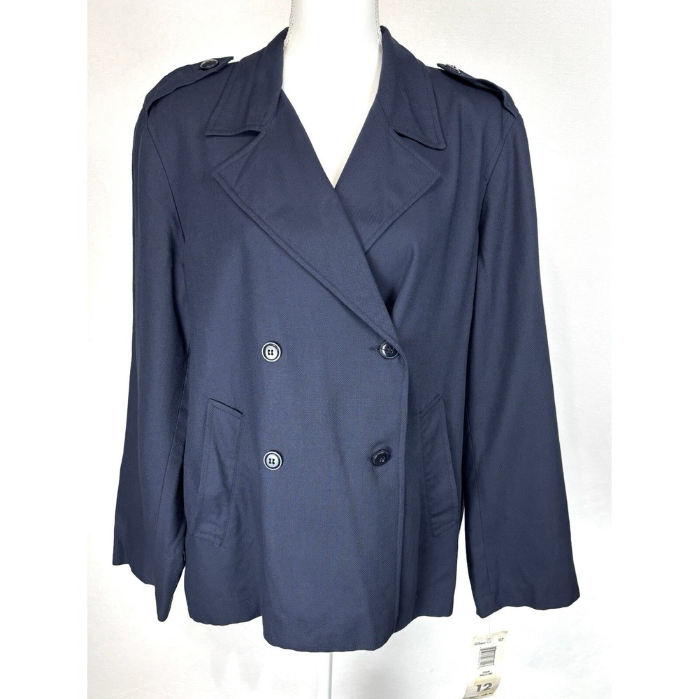LizSport Jacket Navy Double Breasted Epaulettes Ocean Boulevard 24720632 Size 12